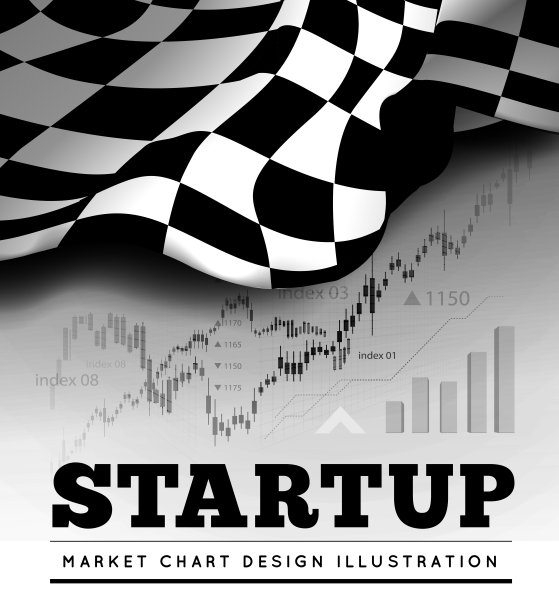 启动概念与方格开始标志和交易图形的背景。向量图片下载