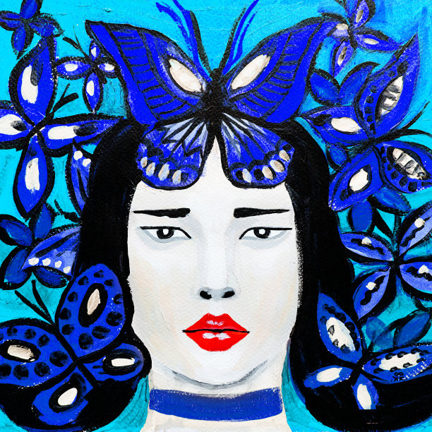画蝴蝶的女人图片下载
