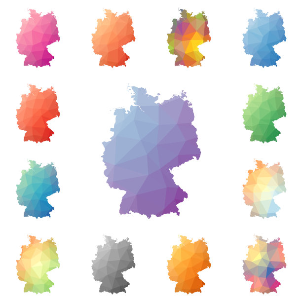 德国几何多边形，马赛克风格的地图收藏。图片下载
