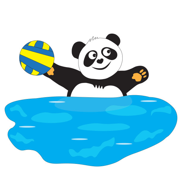 熊猫在水池里打水球。图片下载