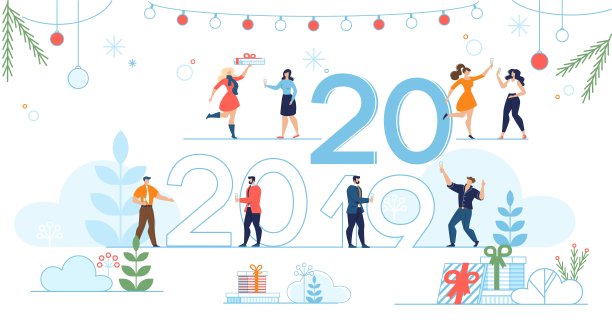 Happy People celebrate New Year卡通设计图片下载