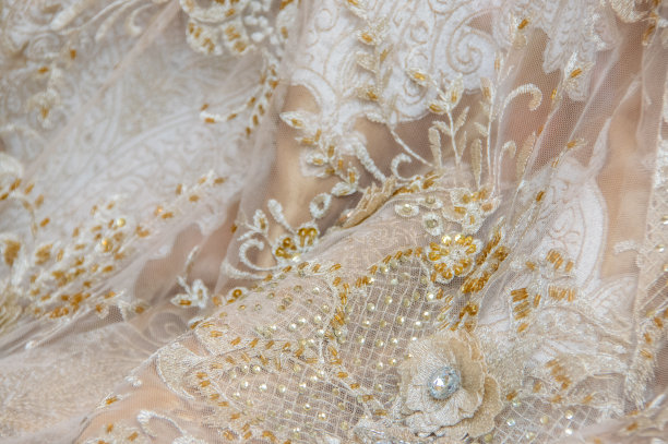 纺织花边背景-接近的服装蕾丝晚礼服或婚礼新娘图片下载