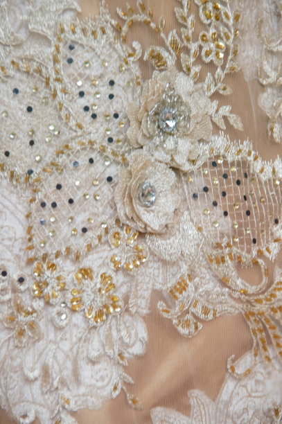 纺织花边背景-接近的服装蕾丝晚礼服或婚礼新娘图片下载