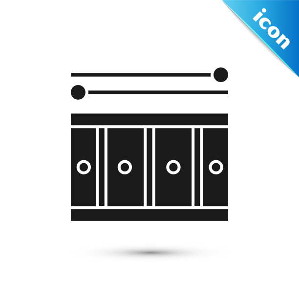 黑色鼓与鼓棒图标孤立的白色背景。音乐符号。乐器的象征。矢量图图片下载