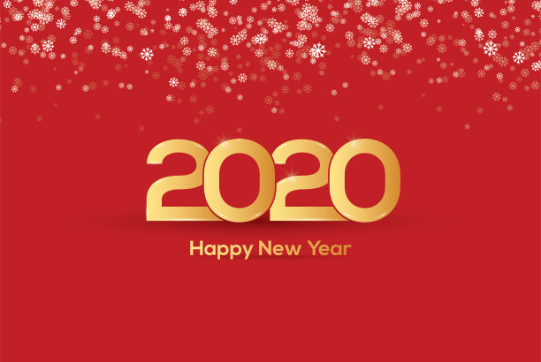 2020快乐新年设计，金色背景，红色雪花。图片下载