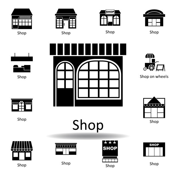 商店图标。符号和符号可以用于网页，标志，手机应用程序，UI，用户体验图片下载