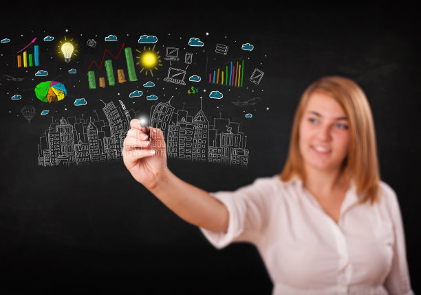 可爱的女人素描城市和图形图标图片下载