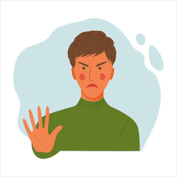 女性情感肖像，手绘平面设计概念插画的女孩，女性的脸和停止手臂的化身。矢量图标图片下载