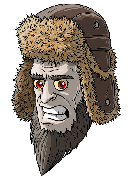 卡通愤怒苍白的魔鬼男人在毛皮帽子冬天图片下载