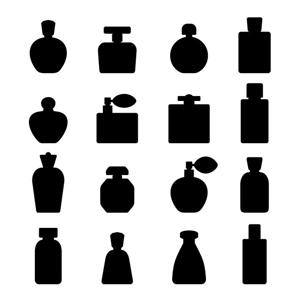 矢量香水剪影图标设置在平面风格孤立的白色背景。图片下载