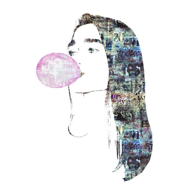 当代艺术时尚背景。报纸纹理上美丽的女性剪影图片下载