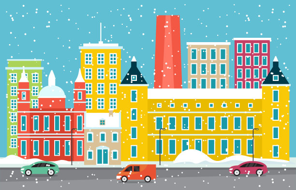 冬季在马德里城市的城市景观天际线地标建筑插图图片下载