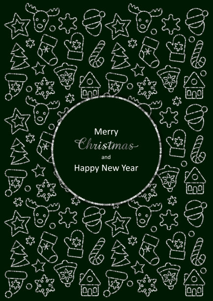 圣诞和新年贺卡与黄金轮廓亮片图片下载