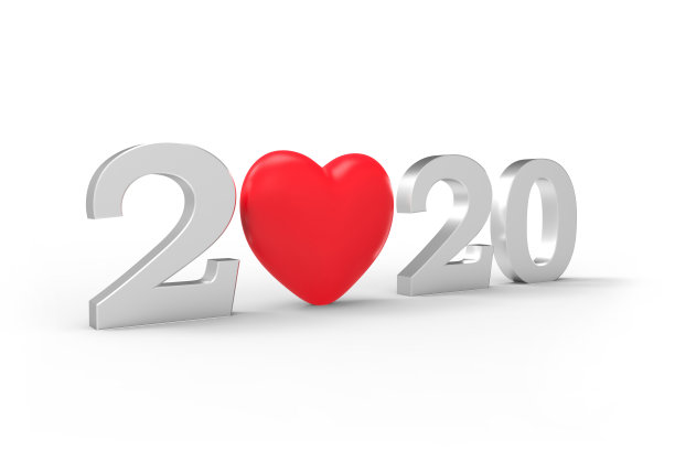 2020年新年快乐文字与心形符号图片下载
