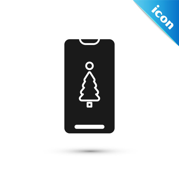 黑色智能手机与礼盒屏幕上的图标孤立在白色背景。圣诞快乐，恭贺新禧。矢量图图片下载