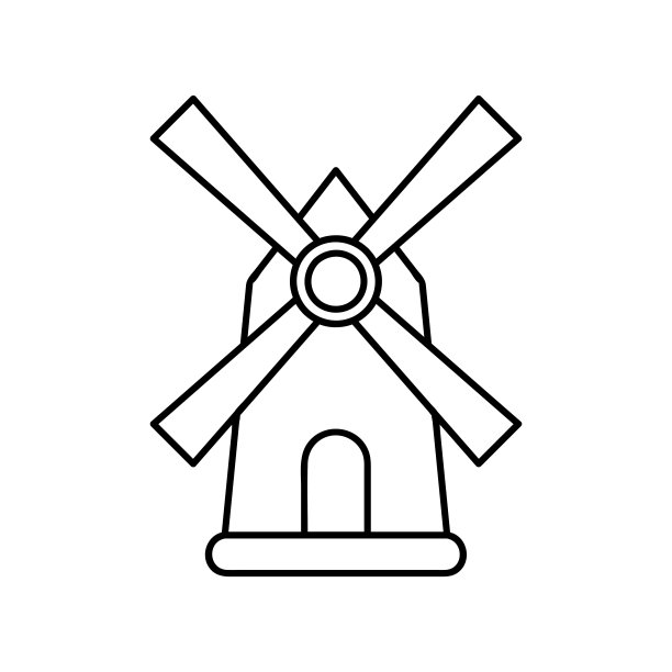 机图标。Premium象形文字孤立在白色背景上。矢量插图。笔画是高质量的象征。风车图标在现代线条风格。图片下载