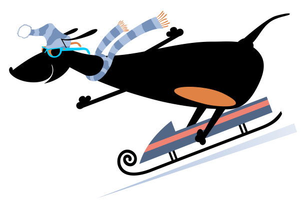 卡通狗狗在雪橇插图图片下载