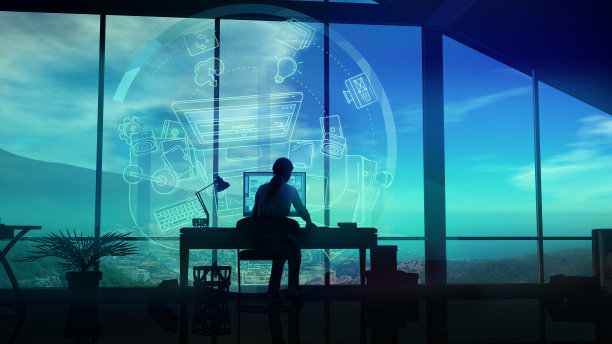 女性网页设计师剪影的信息图背景。图片下载