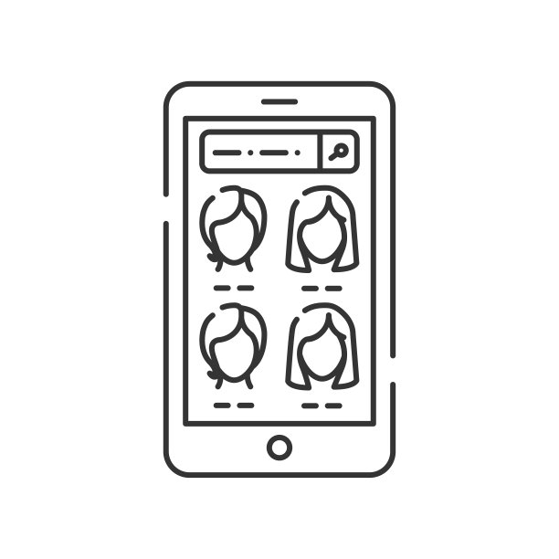 智能手机屏幕上的在线约会应用黑线图标。在网上寻找恋人、女朋友。UI UX GUI模板。图片下载