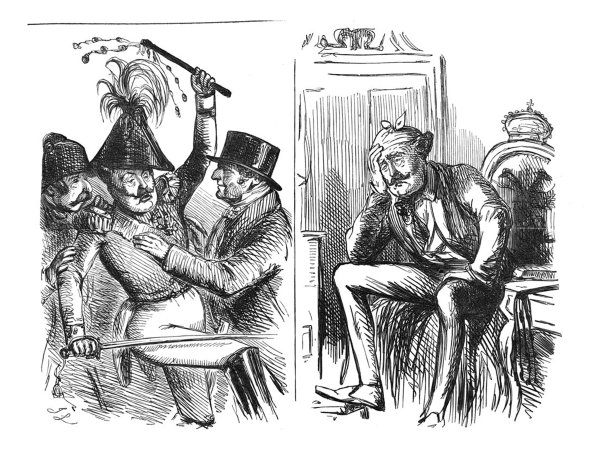 英国讽刺漫画漫画漫画插图-俄罗斯军官与剑有一个美好的时间，然后在早上遭受宿醉图片下载