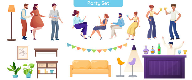 夜总会派对平面矢量插图图片下载