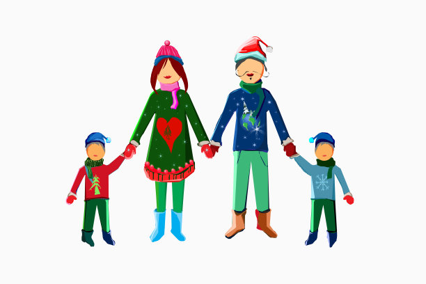 幸福的一家人穿着圣诞服装图片下载