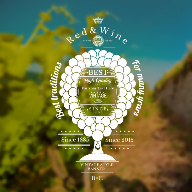 葡萄串看起来像葡萄酒杯，中间是木桶文字图片下载