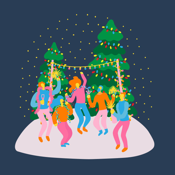 矢量平面插图与人在新年派对图片下载