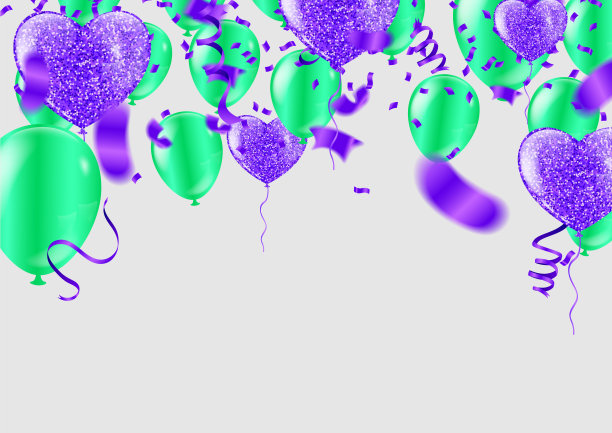 节日背景用绿色气球和气球多种颜色，可用于卡片，礼品，销售邀请，网页设计图片下载