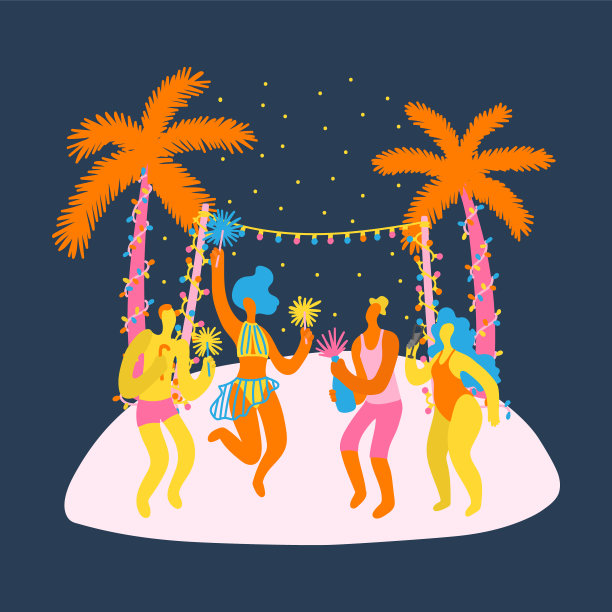 矢量平面插图与海滩新年庆祝图片下载