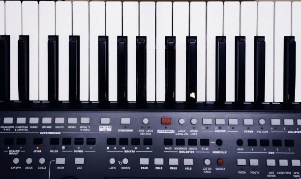 背景Midi键盘和控制器与变奏曲和按钮。概念紧密纹理图案音乐横幅设计图片下载