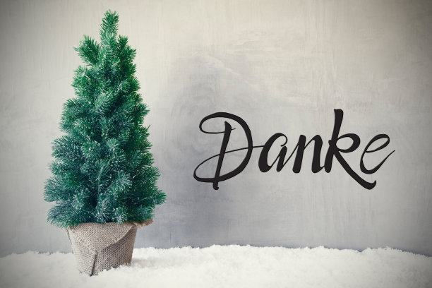 圣诞树，雪，灰色背景，丹克意味着谢谢你图片下载