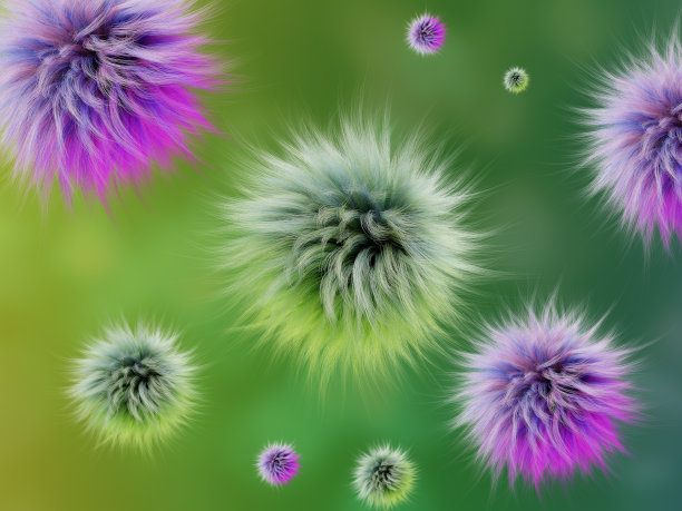 明亮的高度详细的绒毛多色毛皮bumbonchik，抽象的3D渲染插图。以美丽的散景为背景。图片下载