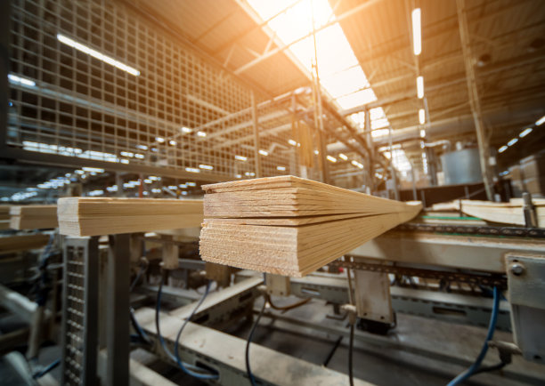 生产线的木地板工厂。数控自动木工机床。图片下载