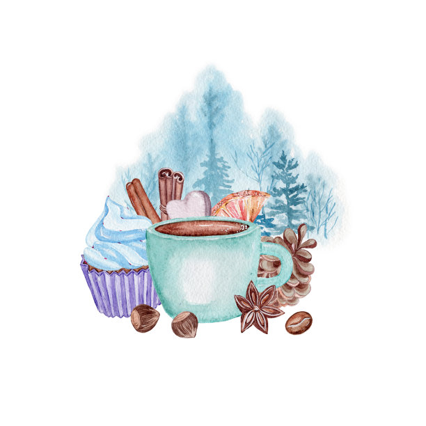 水彩圣诞插画与冷杉树枝，节日花和装饰品。圣诞贺卡。冬天的设计。圣诞快乐。新年快乐。图片下载