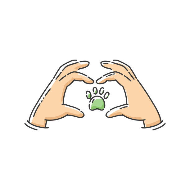 无家可归的动物帮助图标手和狗的爪子象征素描插图。图片下载