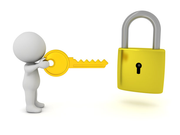 3D角色使用金钥匙打开一个锁图片下载