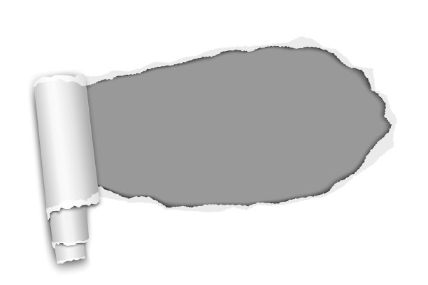 矢量长方形的抓取孔在白纸上与纸卷曲和灰色背景在结果窗口。纸模型。图片下载