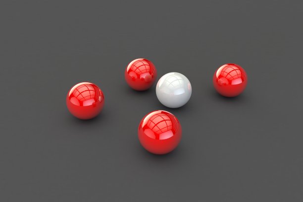 三维插图的光泽球站在灰色的表面图片下载