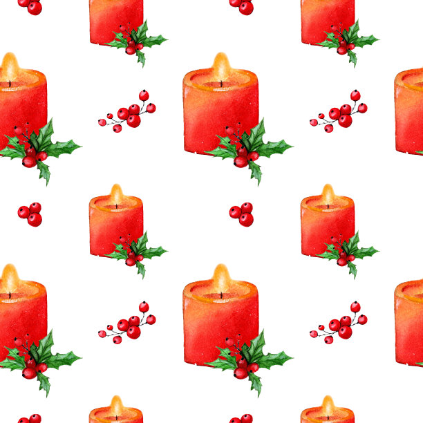 节日图案的水彩红色燃烧蜡烛。图片下载