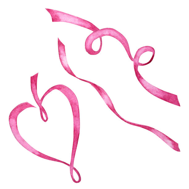 水彩丝带心形图标贺卡概念。手画红粉色爱心孤立在白色背景。婚礼或情人节横幅，海报设计与文字我爱你图片下载
