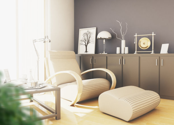 豪华现代客厅，3d渲染插图图片下载