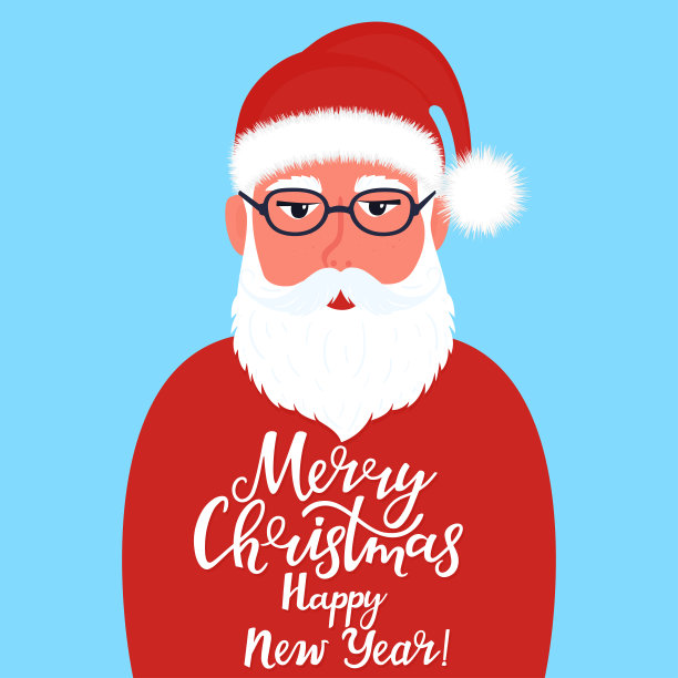 圣诞老人与问候手绘字母圣诞快乐和新年快乐图片下载