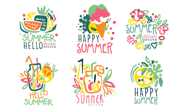 一套夏季标志与字母。矢量图图片下载