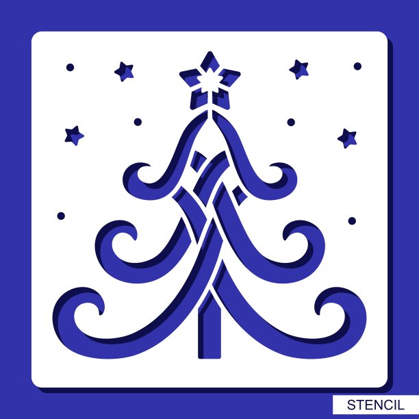 新年装饰-模板与圣诞树和星星。图片下载