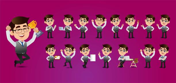 不同姿势的商务人士。向量图片下载