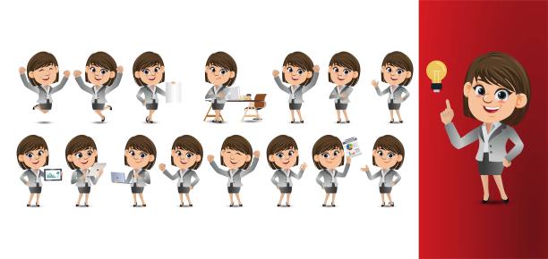 不同姿势的商务人士。向量图片下载