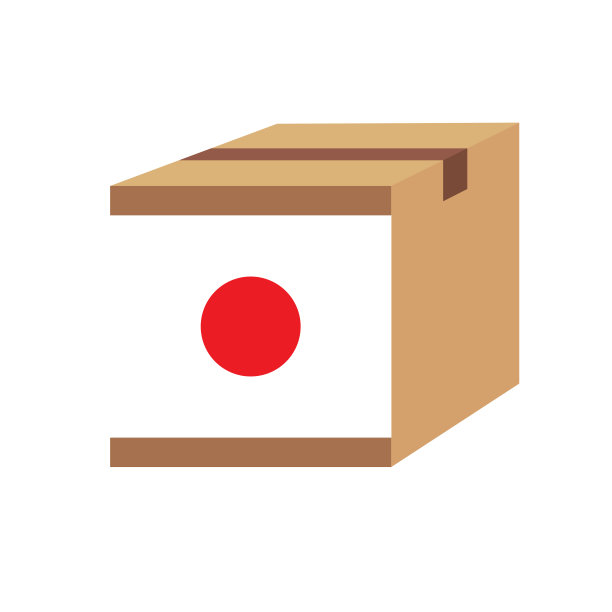 发货包装棕色盒子与日本国旗，矢量插图图片下载