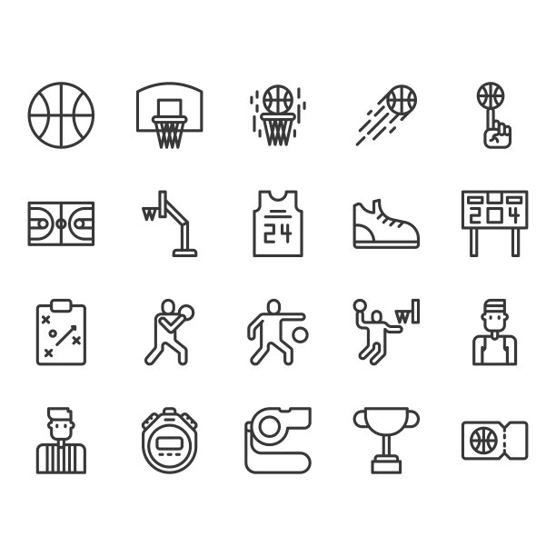 篮球器材和活动图标集图片下载