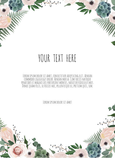 矢量花设计卡。问候，明信片婚礼邀请模板。优雅的框架与玫瑰和银莲花图片下载